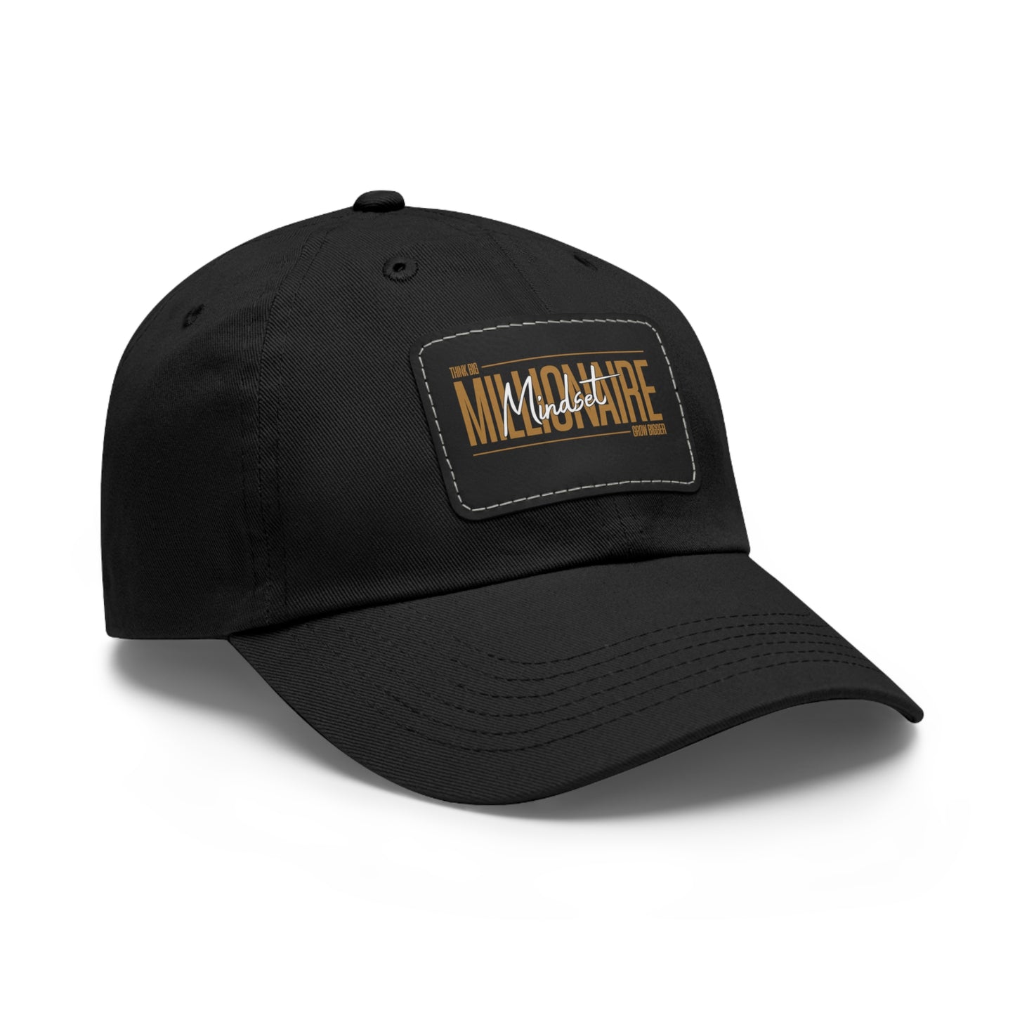 Mindset Millionaire Dad Hat | Casual Black Cap with Leather Patch
